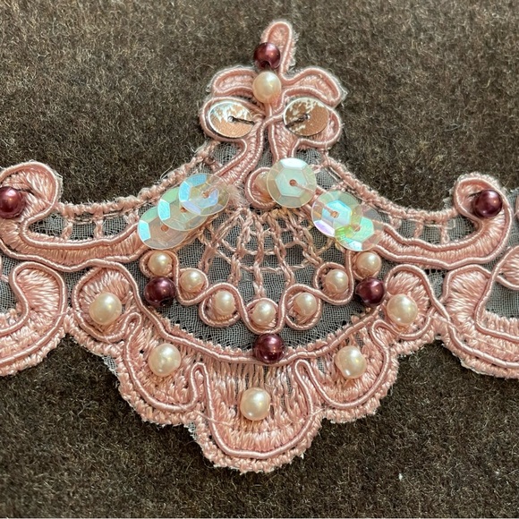 Y2K Express Wool Blend A Line Sequin Beaded Skirt Size 6 Brown & Blush Pink - Picture 3 of 13